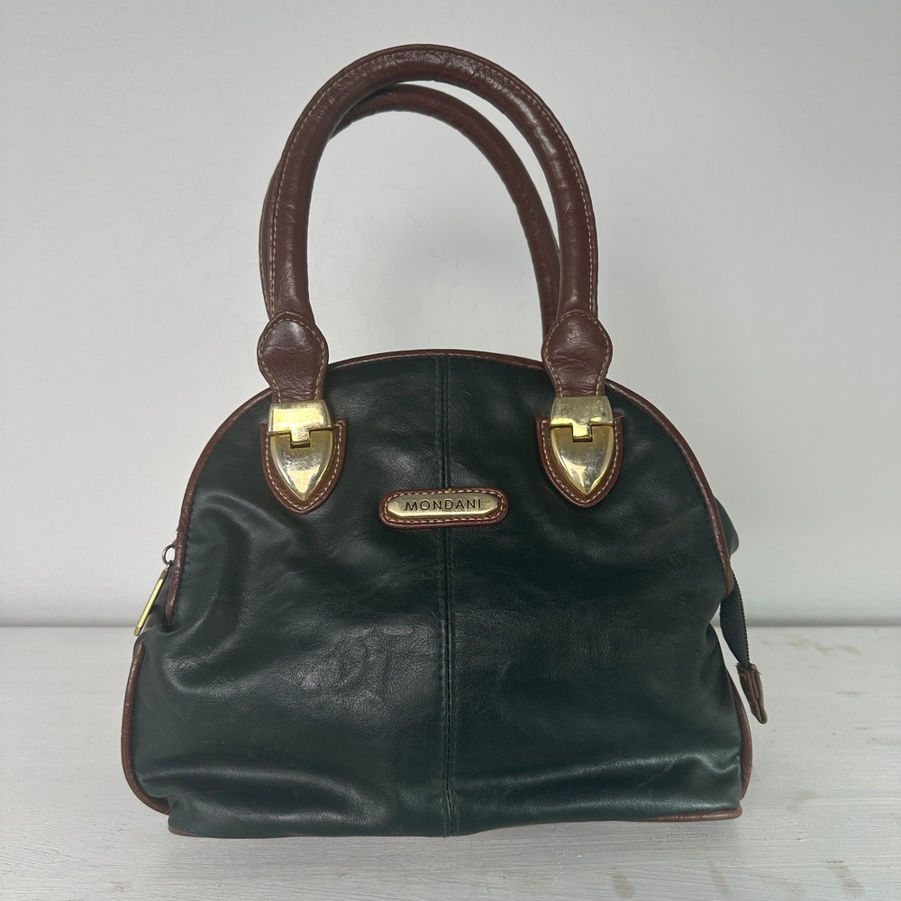 Mondani Satchel Womens Medium Vintage 90s Black Brown Gold Tone Hardware Handbag